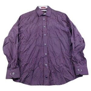 Johnston & Murphy Button Up Shirt Men M Purple Geometric Cotton Long Sleeve‎